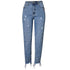 Irregularity Tassel Women's Jeans Straight Pants Slim High Waist Jeans